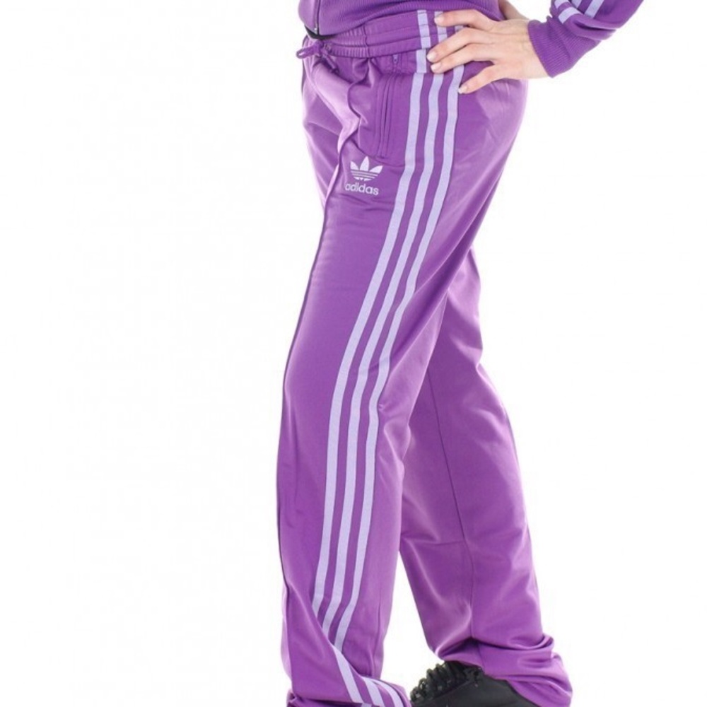 purple adidas firebird track pants
